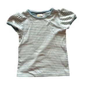 Mini Boden Girls Top 6-7 Y Quality Classic Casual Blue White Stripe Short Sleeve